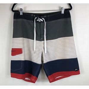 Rusty Board Shorts Mens Size 31‎ Flat Front Drawstring Color Block Stripes